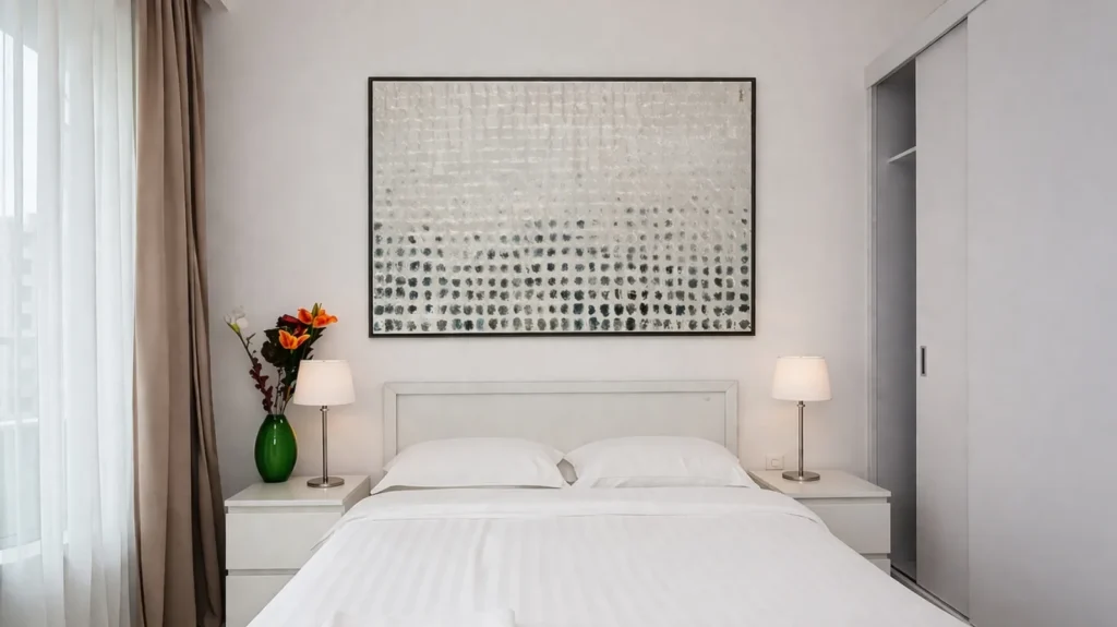 Œuvre graphique horizontale installée dans la chambre
