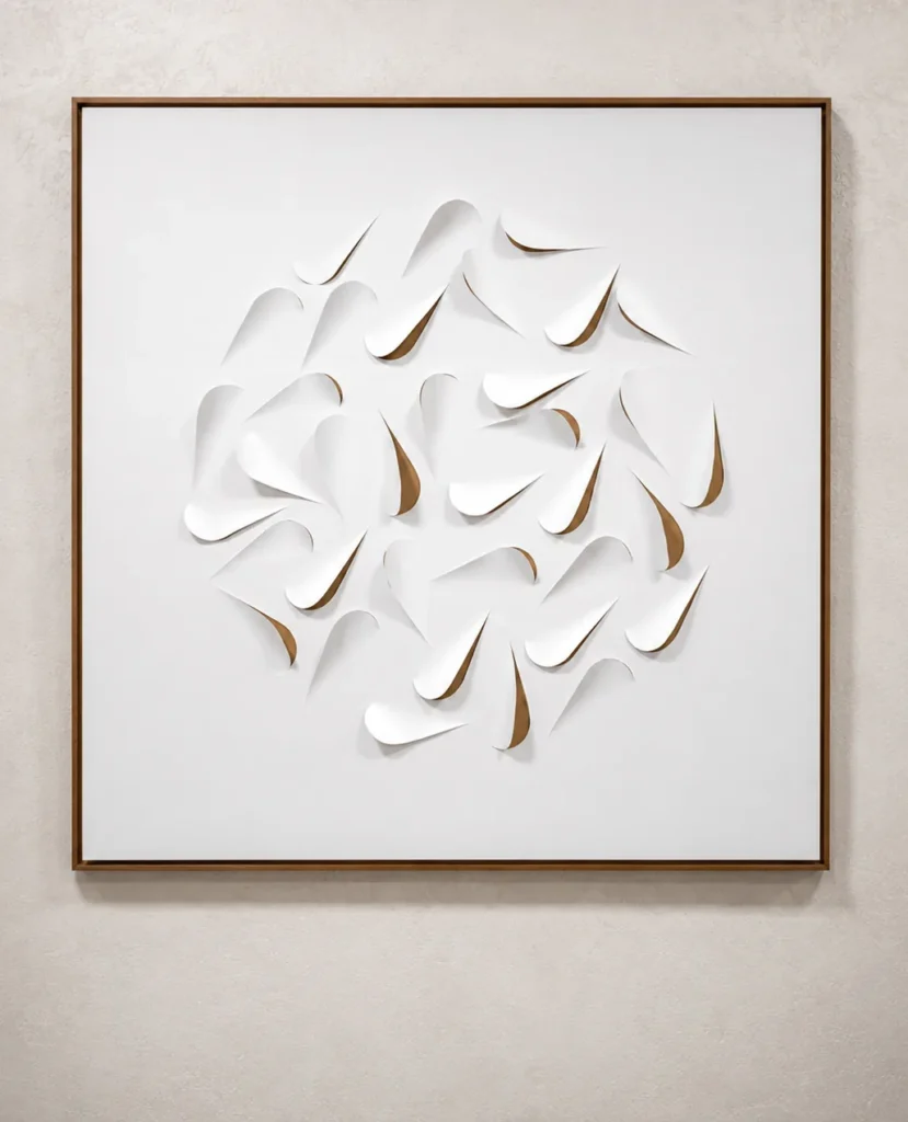 Relief blanc Éclosion encadré de bois