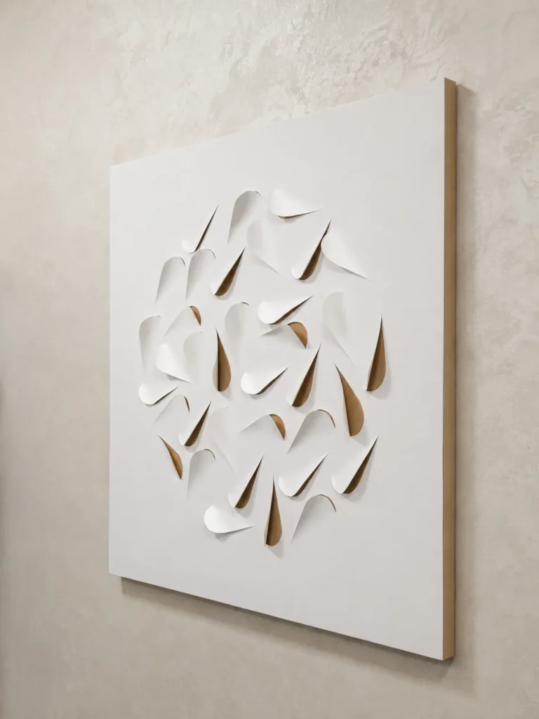Relief blanc Éclosion installé sur un mur clair