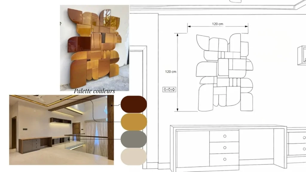 Étude de couleurs et de dimensions de l’œuvre murale du palier