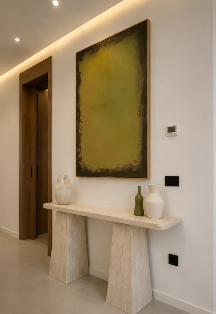 Vue oblique de la peinture Halo vert dans la circulation de la villa