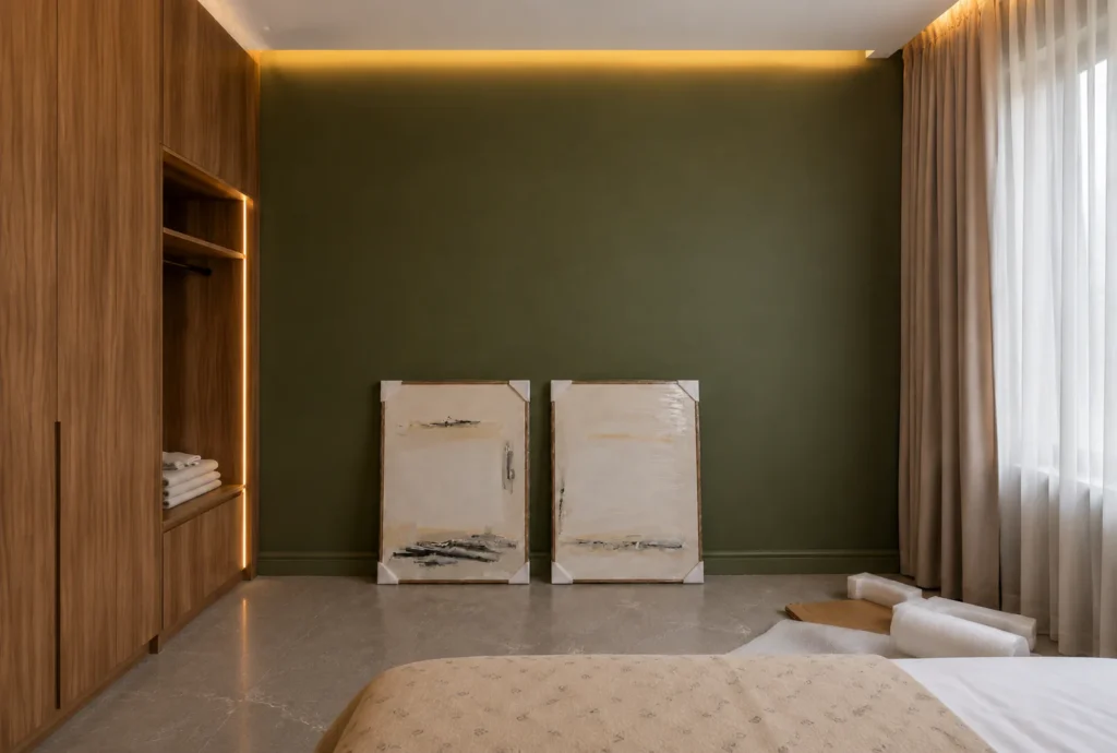 Diptyque Horizons présenté dans la chambre avant sa mise en place