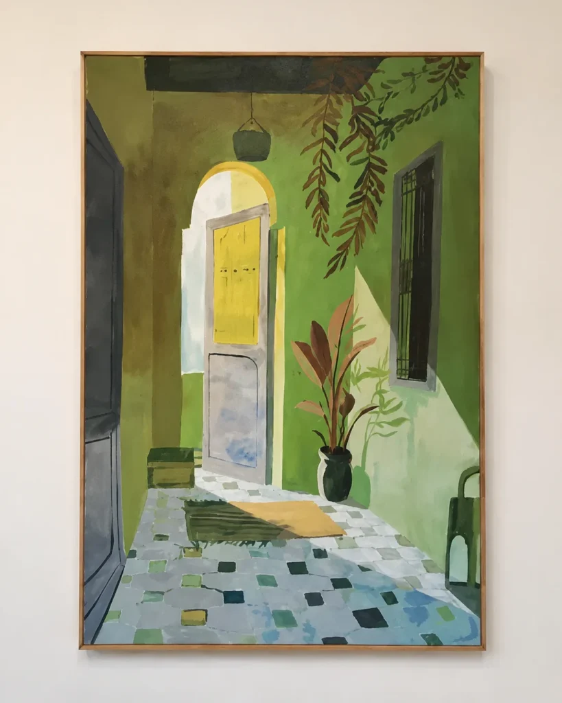 Œuvre Patio vert aux tonalités vertes et ocre pour la Villa Marrakech 1