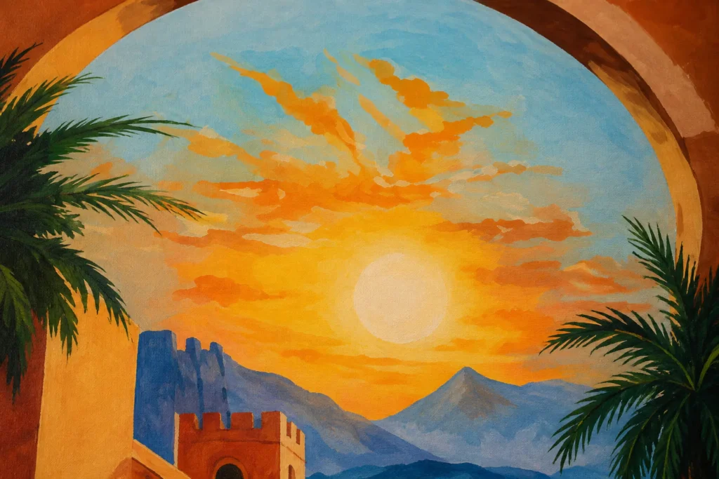 Détail du soleil couchant et du ciel de Passage marocain