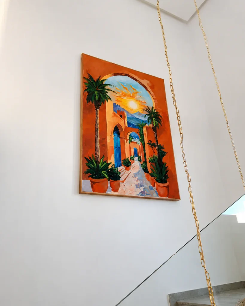 Œuvre Passage marocain installée dans la montée d’escalier de la Villa Marrakech 2